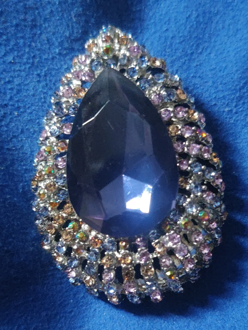 Navy Blue Teardrop Crystal Brooch